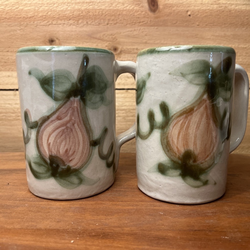 Vtg John B. Taylor Ceramics mugs-Harvest pattern pear - Louisville Stoneware